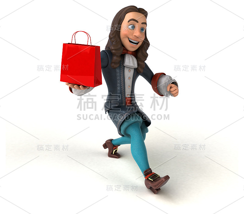 3D插图的卡通人在历史巴洛克服装