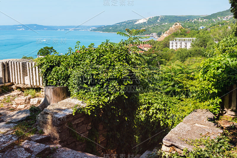 View from altitude to the sea with blue, turquoise