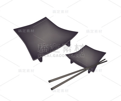 两个黑色的寿司板或木制的寿司板