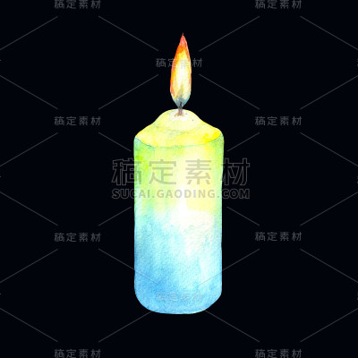 点燃蜡烛的水彩画。