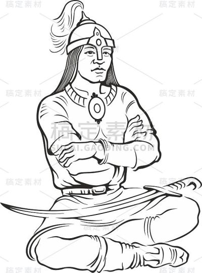 勾勒出蒙古族战士的剪影。矢量图