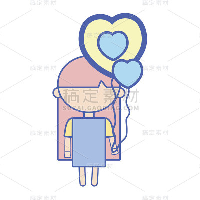 美丽的女孩与心气球和发型设计