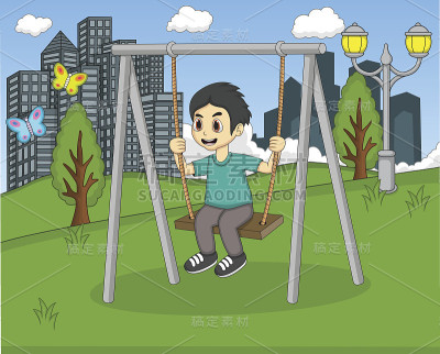 孩子们在公园里玩秋千