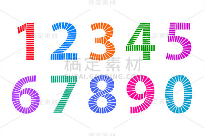 多色手绘数字由白色线