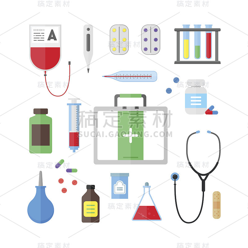医疗保健工具和设备集。向量