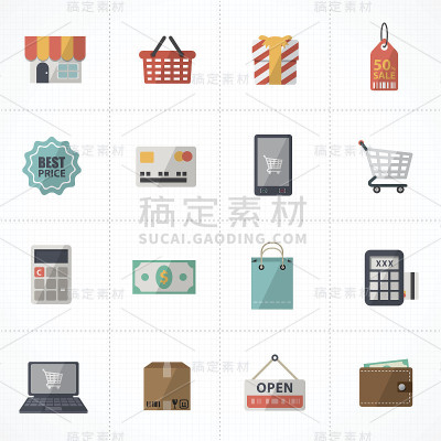 平面图标超市服务，网上购物矢量