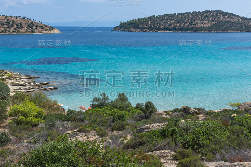 希腊Chalkidiki, Sithonia半岛的Lagonisi海滩海景