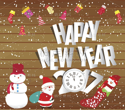 2017年新年快乐，有雪人和圣诞老人的圣诞节