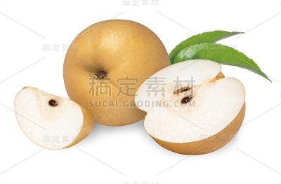 雪梨或凤穗梨在白色的背景上。白色背景上的韩国梨子，(带有剪切路径)