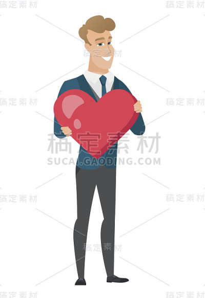 白人新郎手捧一颗大红心