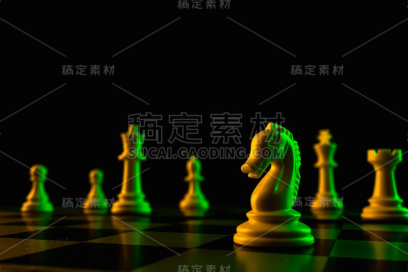 棋盘上的棋子，骑士移动，游戏。对抗、事业、竞争、创业的理念。