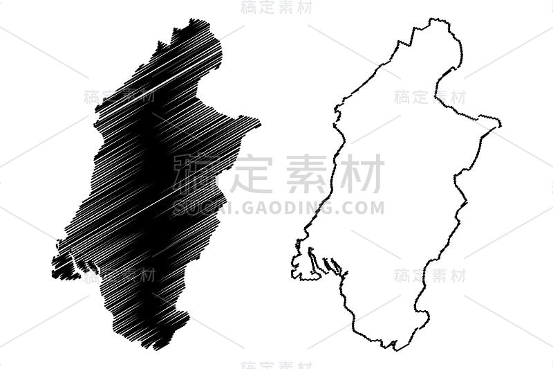 西南地区(喀麦隆共和国各地区)地图矢量图，草稿西南地区地图