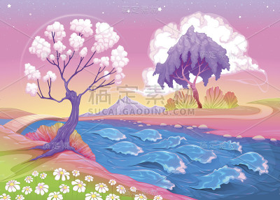 有树木和河流的星体景观