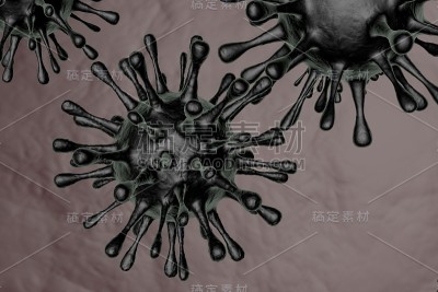 冠状病毒疾病。漂浮的呼吸道流感病毒病原体细胞的显微镜视图。病毒抽象背景。3 d渲染。