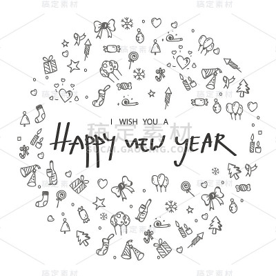 新年贺卡与手写图标