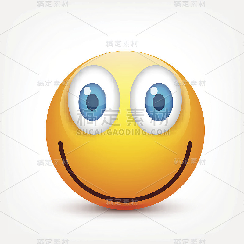 蓝眼睛的笑脸，表情包。黄脸带着情绪。面部表情。3 d现实emoji。伤心,高兴,生气的脸。有趣的卡通