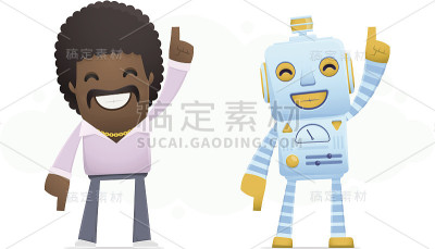 机器人和一个男人跳迪斯科
