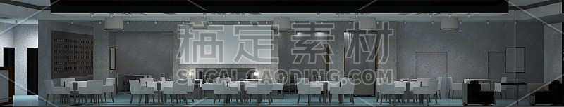 餐厅，室内可视化，3D插图