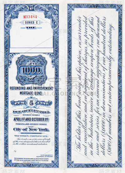 XL $1000 1000美元的白1900铁路债券