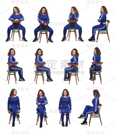 女人坐在白色背景的椅子上