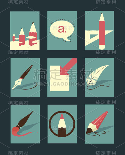 矢量复古插图集:写和画
