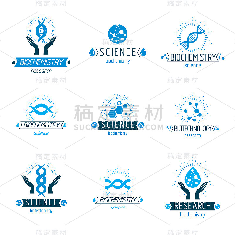 Set of vector models of molecule and human dna. Co