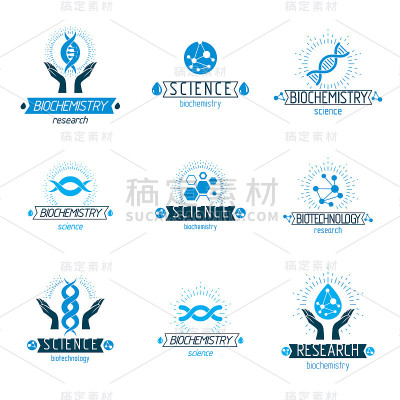 Set of vector models of molecule and human dna. Co