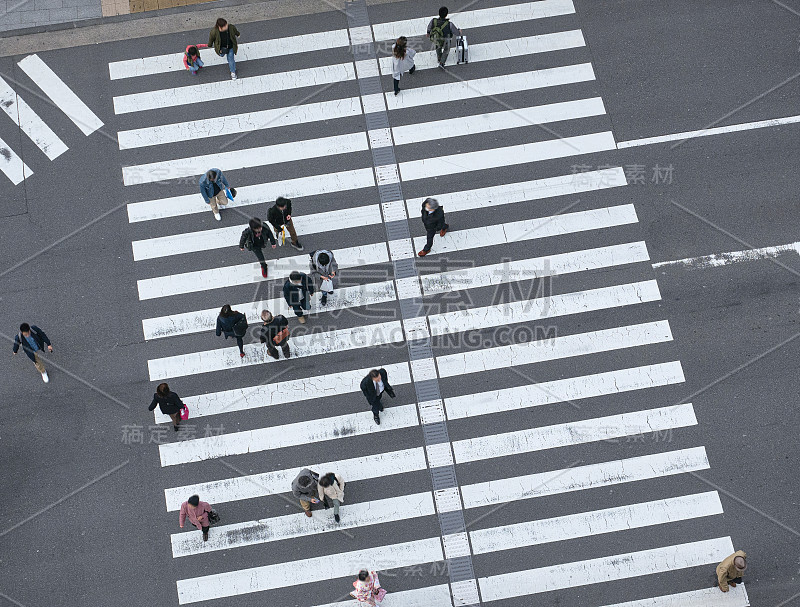 行人过街标志顶视图人行横道东京城市