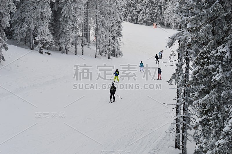 山上小径上的滑雪者