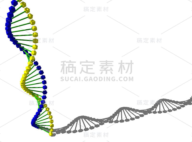 摘要DNA螺旋。孤立在白色背景上。3 d渲染插图。