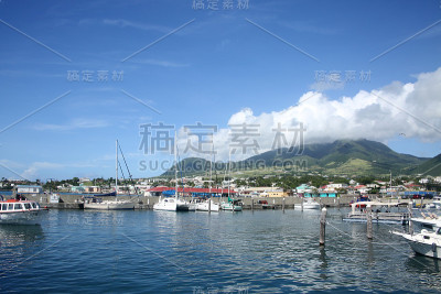 加勒比背风群岛圣基茨巴塞特雷港口和码头。