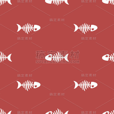 无缝图案。鱼的骨架素描，手绘卡通矢量插图