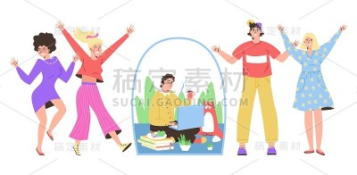 不善交际的内向者疏远社会，平矢插图孤立。