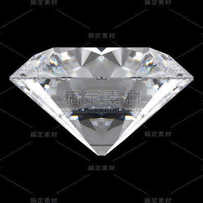 辉煌切割钻石正投影正面视图孤立在黑色背景