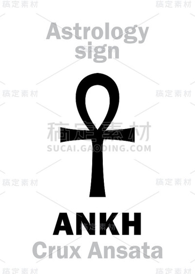 占星字母表:十字章钥匙(Crux Ansata)。象形文字符号(单符号)。