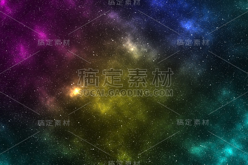 空间背景有星云和星星，夜空和银河系。