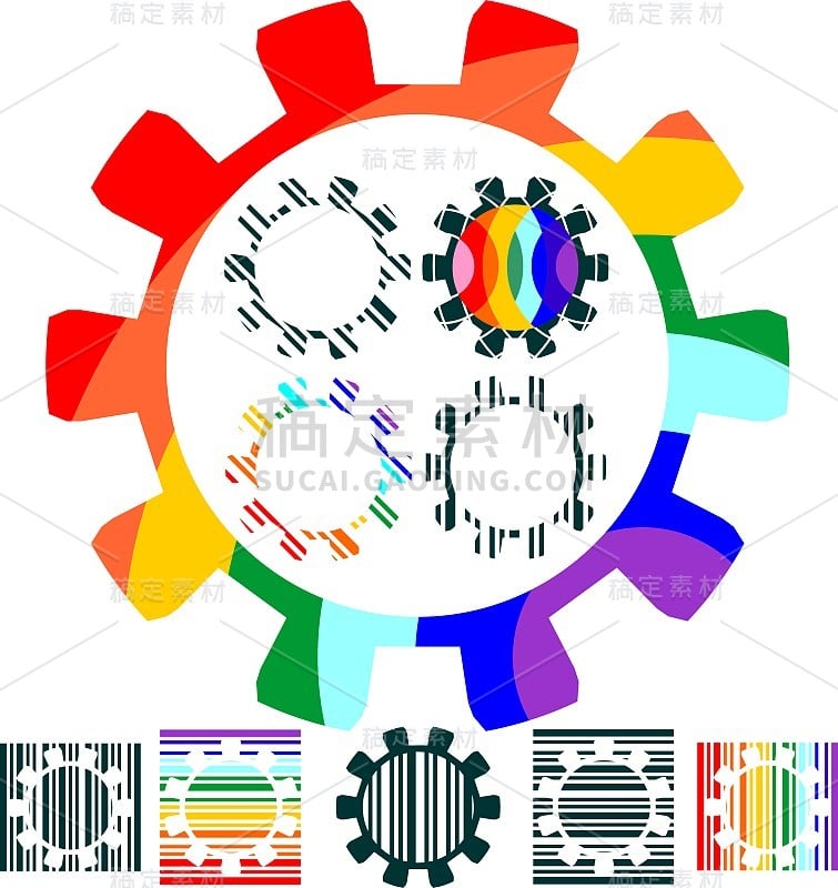 齿轮图标条纹收集文本。矢量图