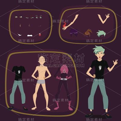 一套身体元素漫画风格男孩