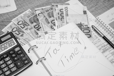 税单与欧元钞票。健美的形象