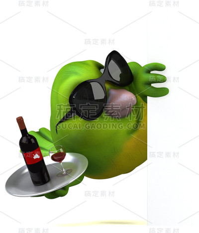 有趣的绿色鸟- 3D插图