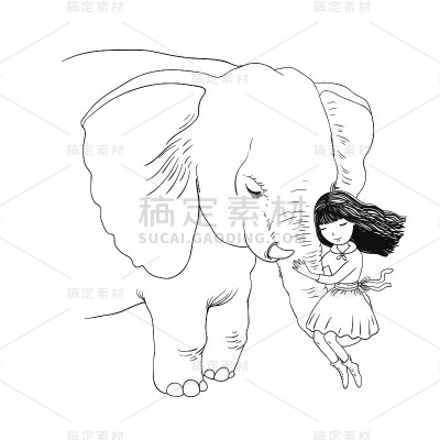 美丽的女孩和大象。