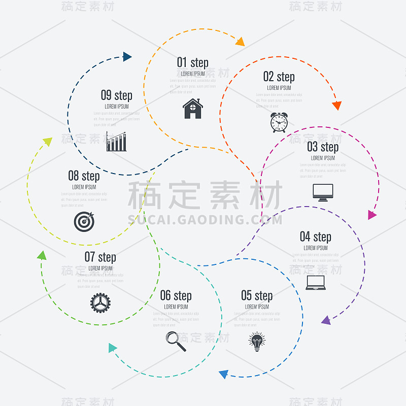 信息图模板9选项与圆