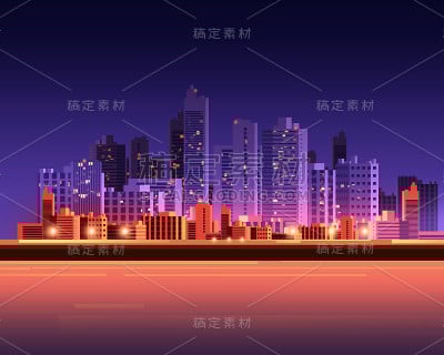 未来摩天大楼城市平面图形风格插图。