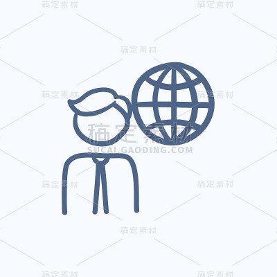 男人与全球草图图标。