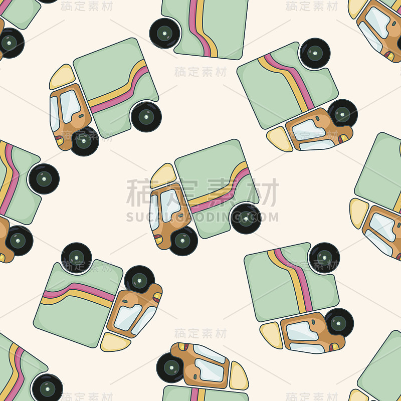 交通小车，卡通无缝图案背景
