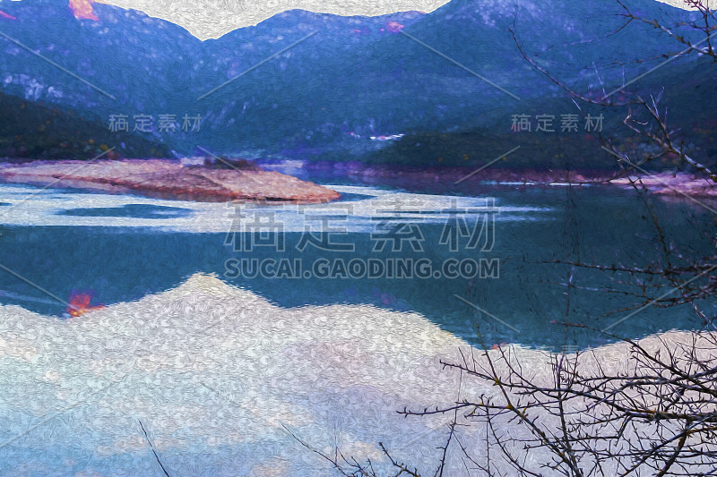以山为背景的希腊拉多纳斯人工湖