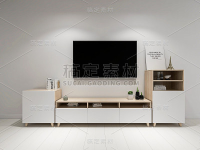 3D效果图，简约现代的客厅沙发配茶几，桌子上有绿色植物。