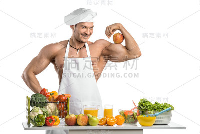 健美的人做饭