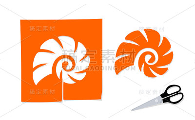 剪子和贝壳的剪影从纸上剪下来
