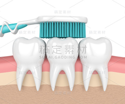 牙齿与牙刷的3d渲染